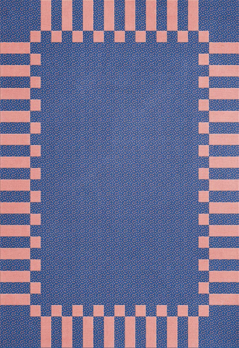 Teklan Frame Wool Rug Cobalt Salmon in the group Rugs / All rugs / Patterned Rugs at Layered (TKFRCB)